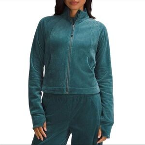 Lululemon Scuba Track Jacket Women Size 12 Velvet Cord Storm Teal Athleisure New